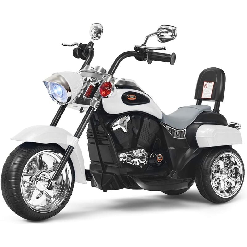 foto del prodotto costway 6v moto elettriche per bambini, moto cavalcabile marcia avanti e indietro, portanza di peso 30kg bianco 