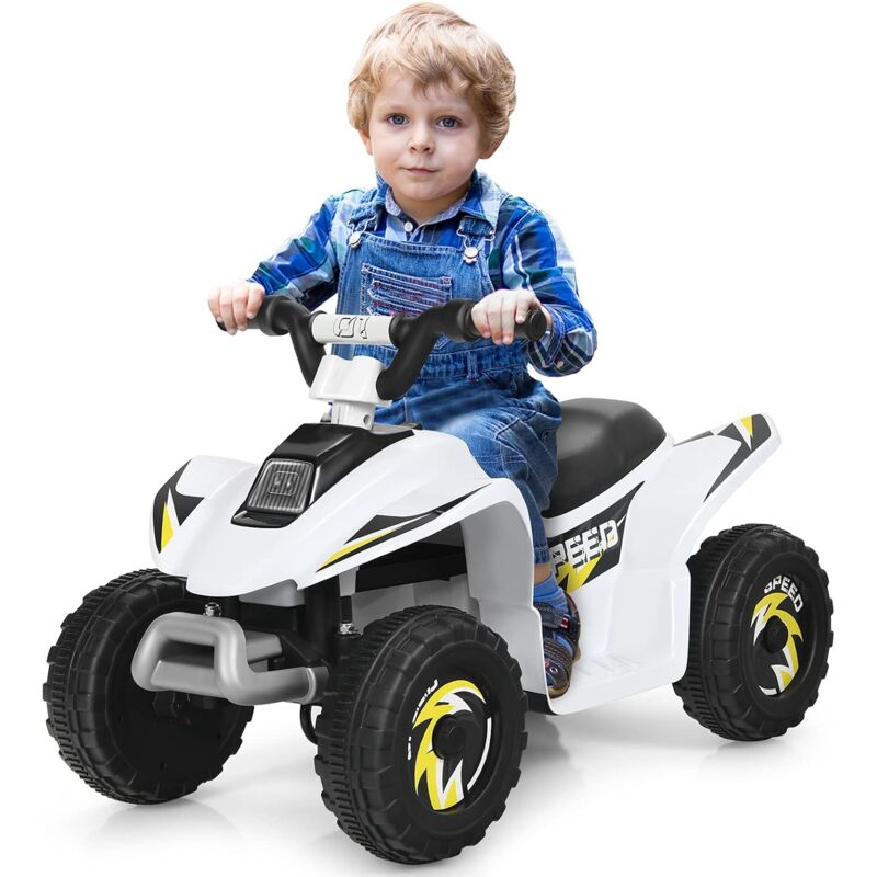 foto del prodotto costway 6v quad elettrico per bambini con batteria, mini quad con funzione avanti indietro, velocit massima 4,6 km h bianco 