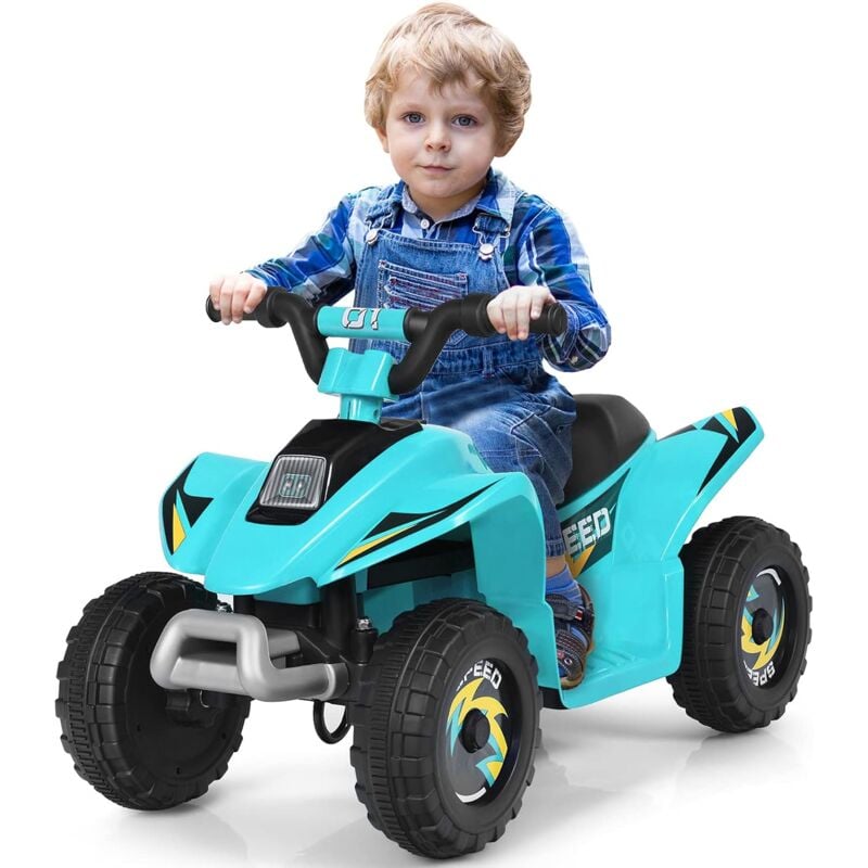 foto del prodotto costway 6v quad elettrico per bambini con batteria, mini quad con funzione avanti indietro, velocit massima 4,6 km h blu 