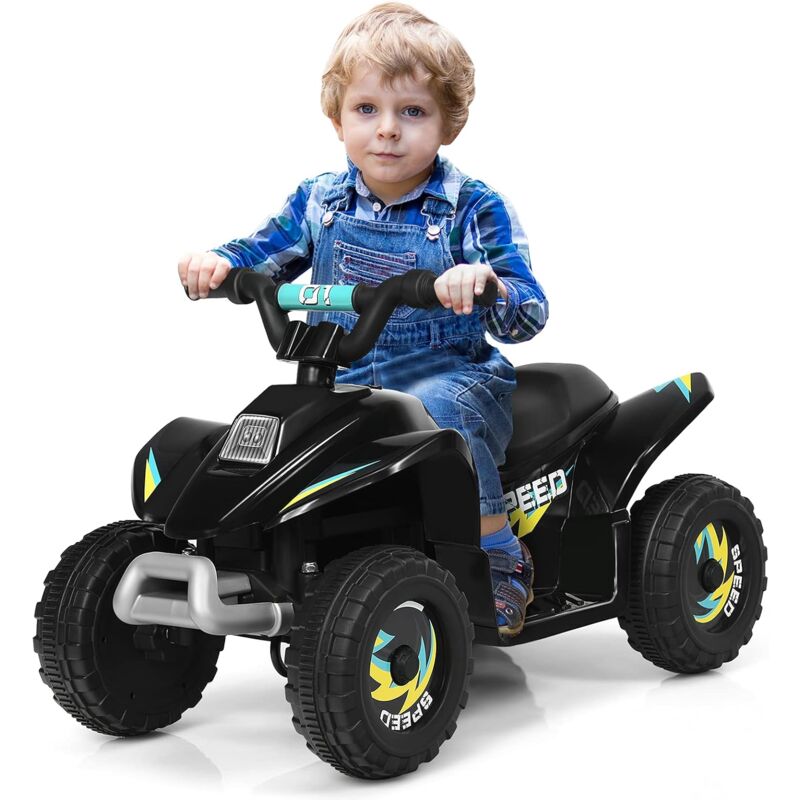 foto del prodotto costway 6v quad elettrico per bambini con batteria, mini quad con funzione avanti indietro, velocit massima 4,6 km h nero 
