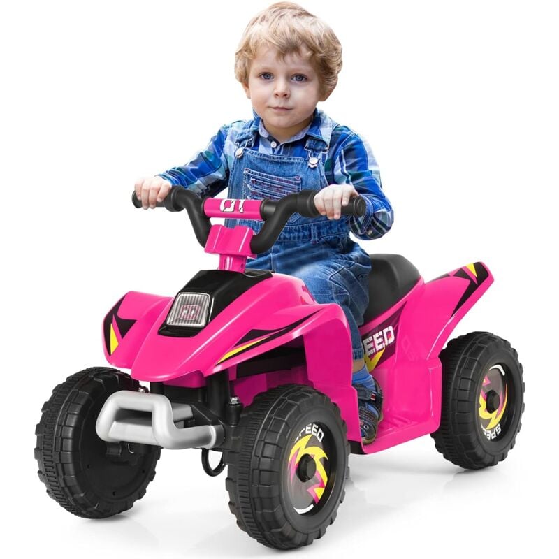foto del prodotto costway 6v quad elettrico per bambini con batteria, mini quad con funzione avanti indietro, velocit massima 4,6 km h rosa 