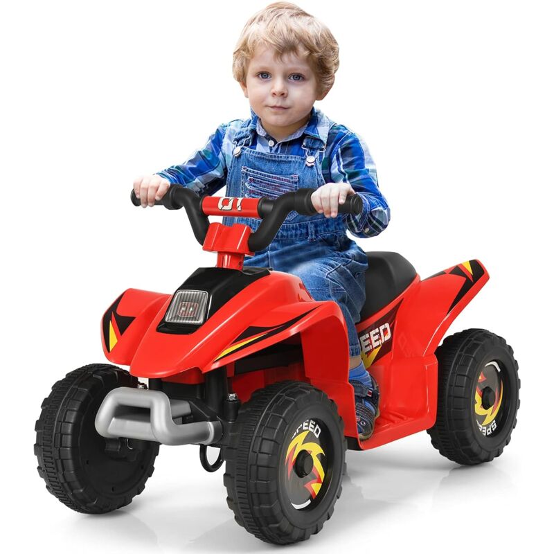 foto del prodotto costway 6v quad elettrico per bambini con batteria, mini quad con funzione avanti indietro, velocit massima 4,6 km h rosso 