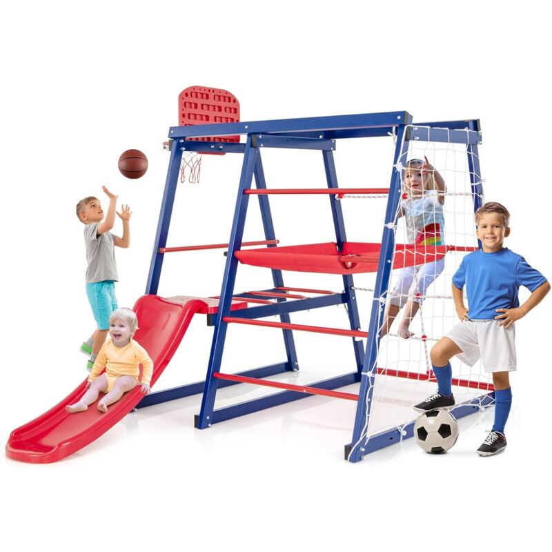 foto del prodotto costway 7 in 1 parco giochi arrampicata bambino con scivolo cestino da pallacanestro, giocattolo arrampicata montessori con 2 piattaforma,