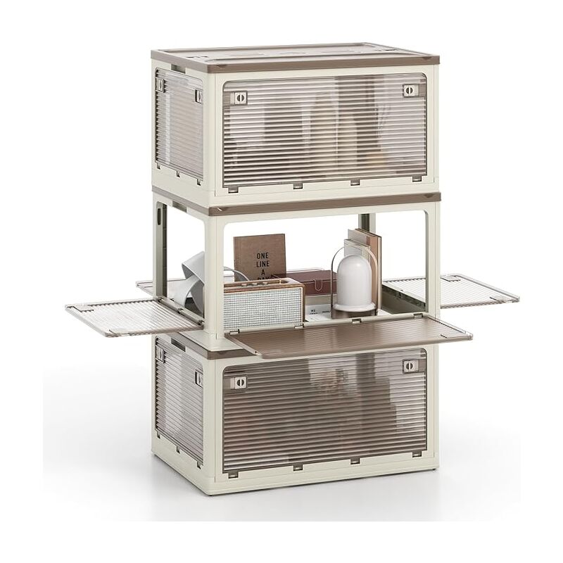 foto del prodotto costway 98lx3 contenitori pieghevoli con coperchi, set di 3 scatole sovrapponibili con ruote e 5 porte, contenitori di plastica per casa, ufficio e