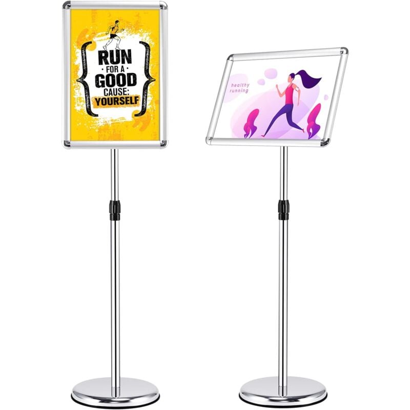 foto del prodotto costway a4 a3 supporto poster espositore da pavimento supporto men pubblicit in metallo, girevole e regolabile in altezza a3 argento 