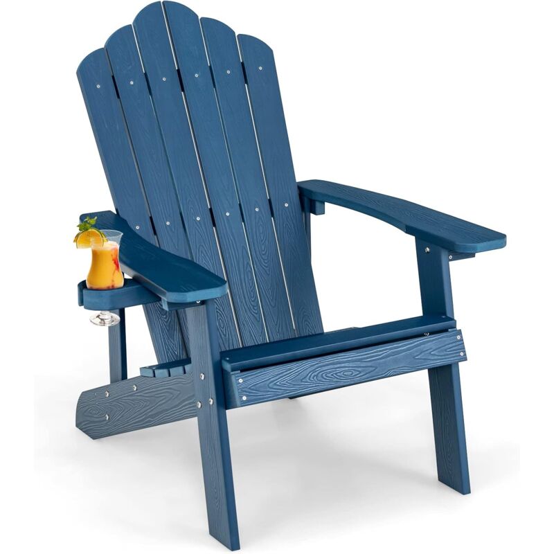 foto del prodotto costway adirondack sedia da giardino con portabicchieri, poltrona esterno resistente alle intemperie per patio, giardino, braciere, prato e