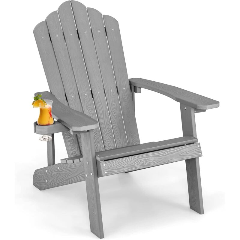 foto del prodotto costway adirondack sedia da giardino con portabicchieri, poltrona esterno resistente alle intemperie per patio, giardino, braciere, prato e