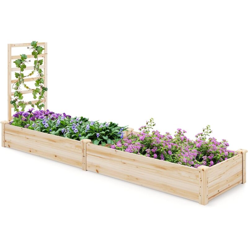 foto del prodotto costway aiuola da giardino rialzata con fioriera e traliccio, kit di fioriere in legno per fiori, erbe, verdure, frutta e viti rampicanti, 235cm x