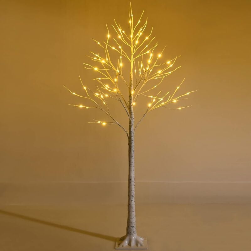 foto del prodotto costway albero artificiale illuminato 120 150 180 cm con rami di betulla, albero di natale bianco con luci led calde e bianche, decorazione per