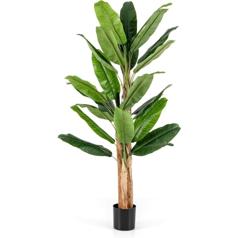 foto del prodotto costway albero di banana artificiale alto 165 195 cm, albero di banana finto con 10 27 grandi foglie, steli doppi triplici e corteccia naturale,