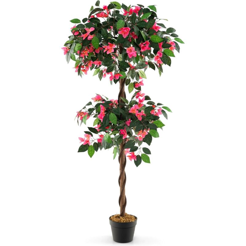 foto del prodotto costway albero di buganvillea artificiale 140 cm, pianta finta con 252 fiori, 630 foglie e tronco in legno reale, piante artificiali in vaso per