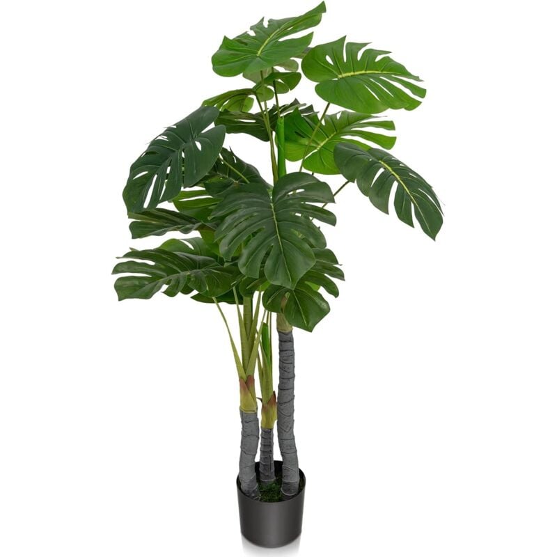 foto del prodotto costway albero di filodendro artificiale 120 cm con supporto in cemento, pianta finta artificiale con foglie in plastica pe, 3 rami e 20 foglie,