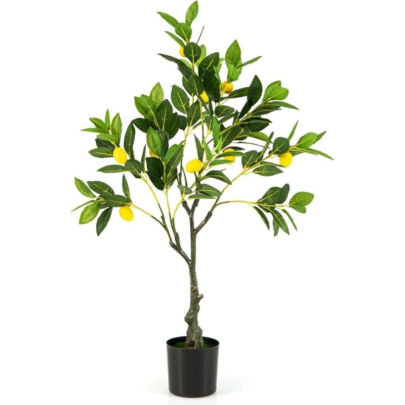 foto del prodotto costway albero di limone artificiale, pianta di limone finto alto 80 120 160 cm con frutti di limone, vaso di cemento, pianta in vaso con fogliame,