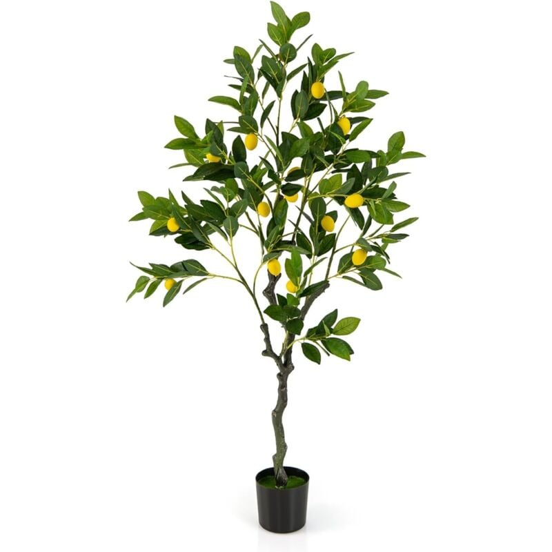 foto del prodotto costway albero di limone artificiale, pianta di limone finto alto 80 120 160 cm con frutti di limone, vaso di cemento, pianta in vaso con fogliame,