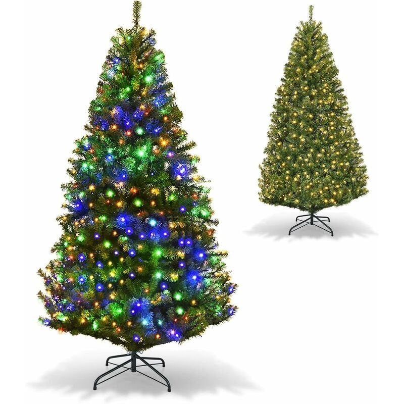 foto del prodotto costway albero di natale 120 150 180 210 cm, albero di natale con luci incorporate 11 modalit di illuminazione, 300 600 1000 1570 rami e base in