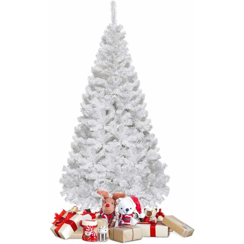 foto del prodotto costway albero di natale 150 180 210 240 cm, albero di natale bianco con 350 650 950 1138 rami in pvc e supporto in metallo, albero di natale