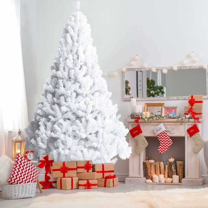foto del prodotto costway albero di natale 150 180 210 240 cm, albero di natale bianco con 350 650 950 1138 rami in pvc e supporto in metallo, albero di natale