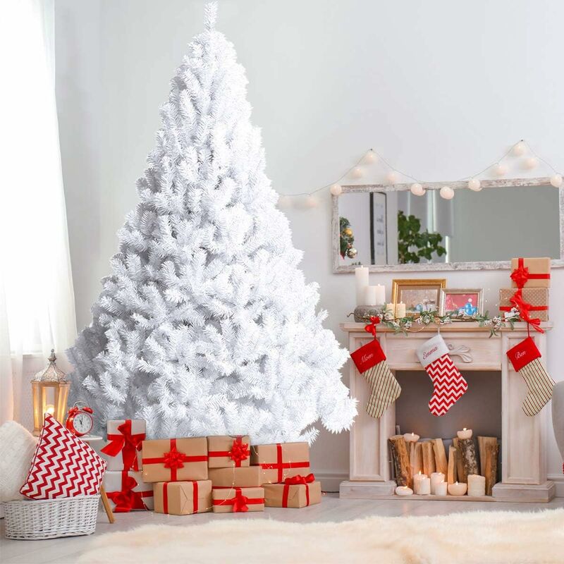 foto del prodotto costway albero di natale 150 180 210 240 cm, albero di natale bianco con 350 650 950 1138 rami in pvc e supporto in metallo, albero di natale
