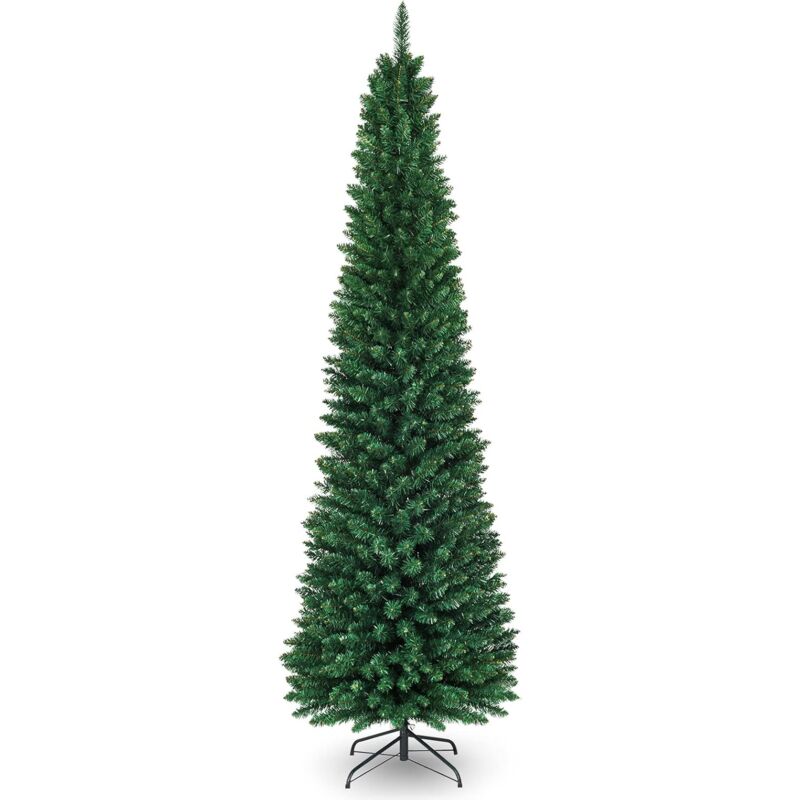 foto del prodotto costway albero di natale 150 180 210 240 cm, albero di natale slim con 220 400 700 1000 rami folti e realistici e base in metallo, albero di natale