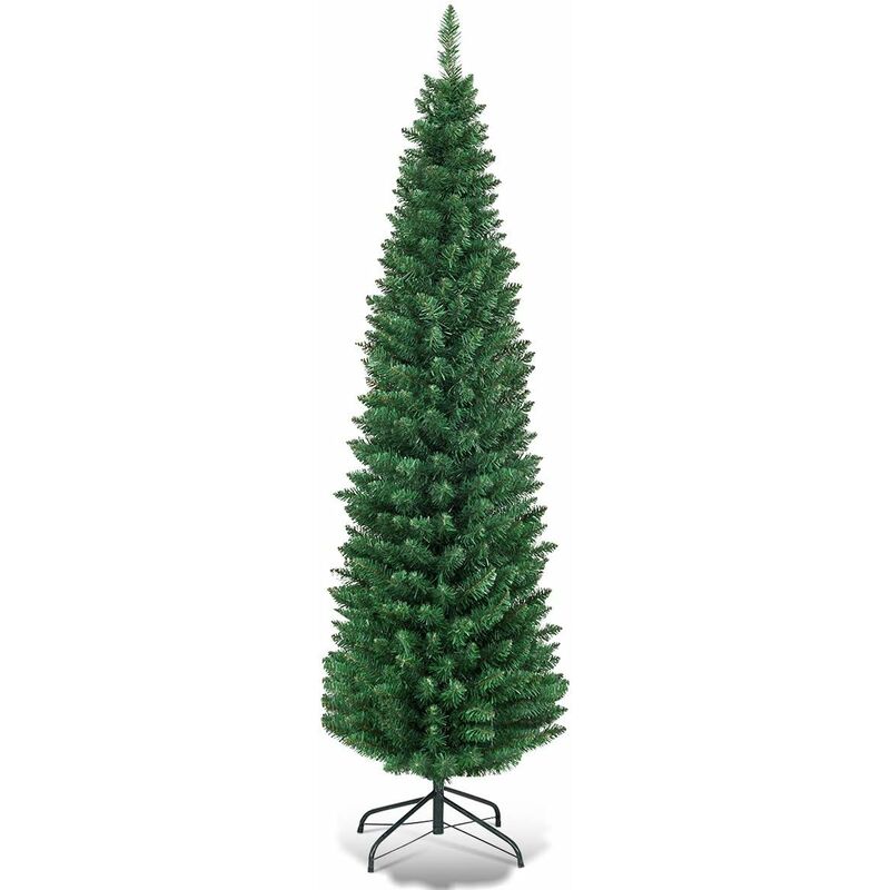 foto del prodotto costway albero di natale 150 180 210 240 cm, albero di natale slim con 220 400 700 1000 rami folti e realistici e base in metallo, albero di natale