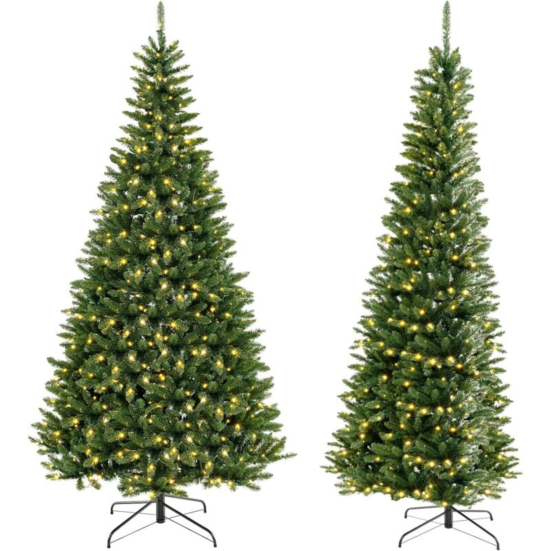 foto del prodotto costway albero di natale artificiale da 240 cm per angolo, albero di natale pre illuminato con 360 luci led bianche calde, 1137 rami e supporto in