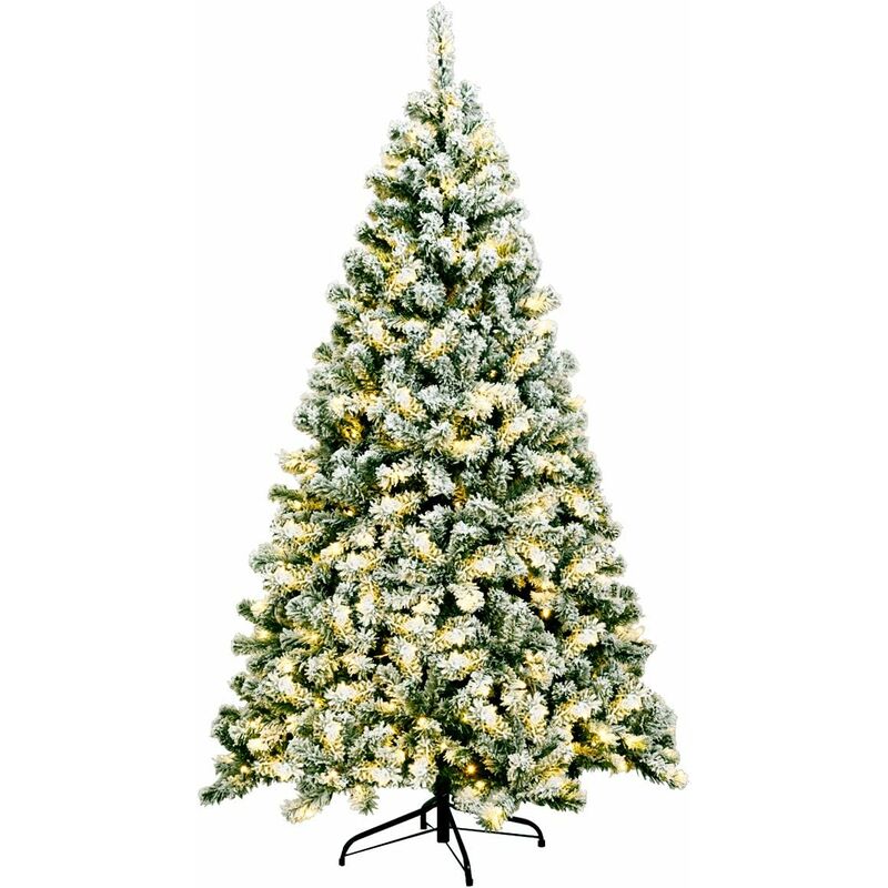 foto del prodotto costway albero di natale innevato 135 180 225 cm, albero di natale con 200 250 550 luci led bianche calde, 400 928 1346 rami, base in metallo,