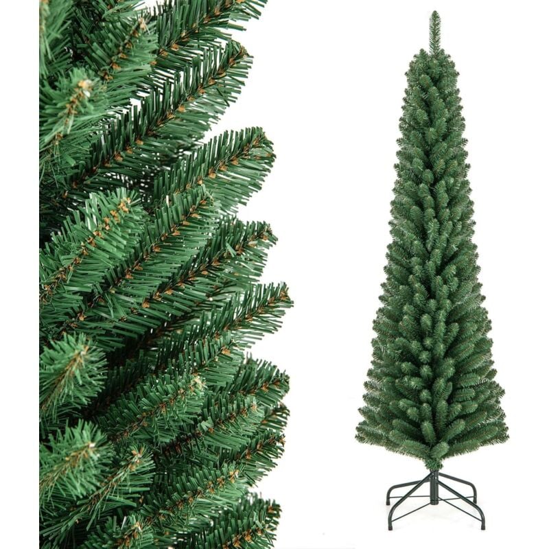 foto del prodotto costway albero di natale slim 150 180 cm con 295 392 punte di rami in filo di memoria e supporto in metallo rinforzato, albero di natale