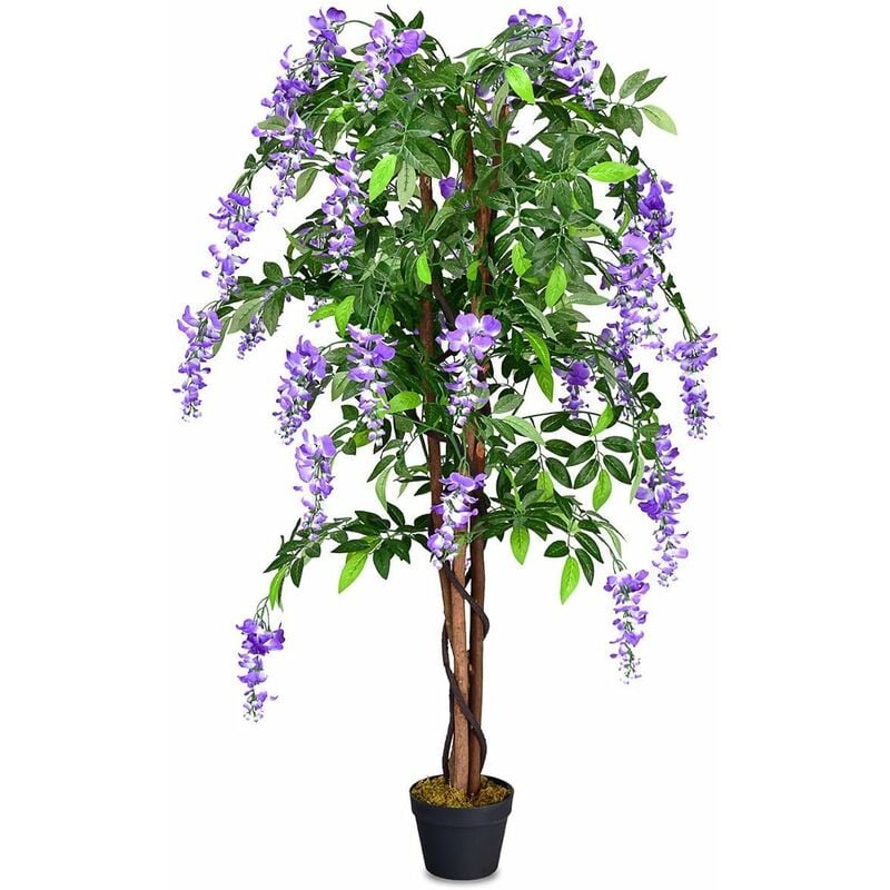 foto del prodotto costway albero glicine artificiale fiori pianta decorativa in vaso da arredo interno ed esterno, viola