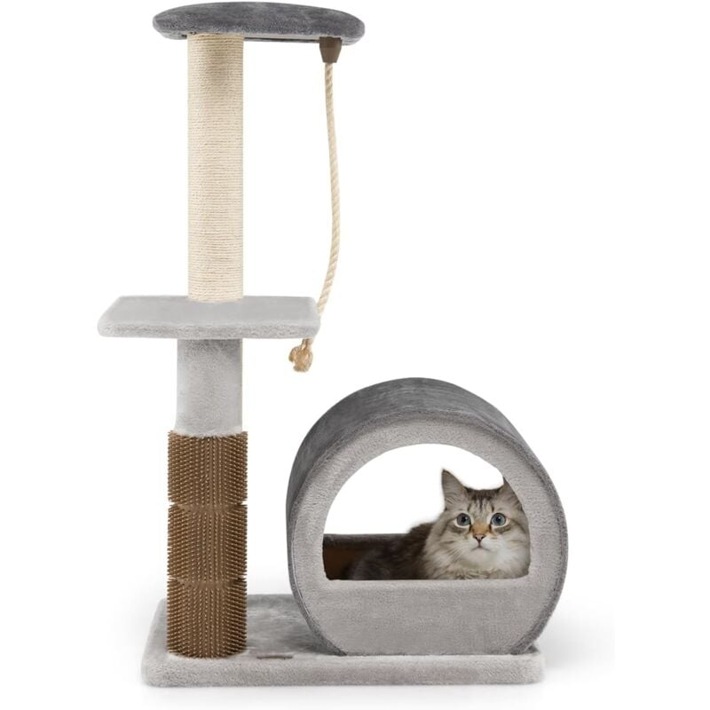 foto del prodotto costway albero per gatti a 3 livelli, albero tiragraffi per gatti moderno con piattaforma superiore, piattaforma di salto, palo di sisal, corda