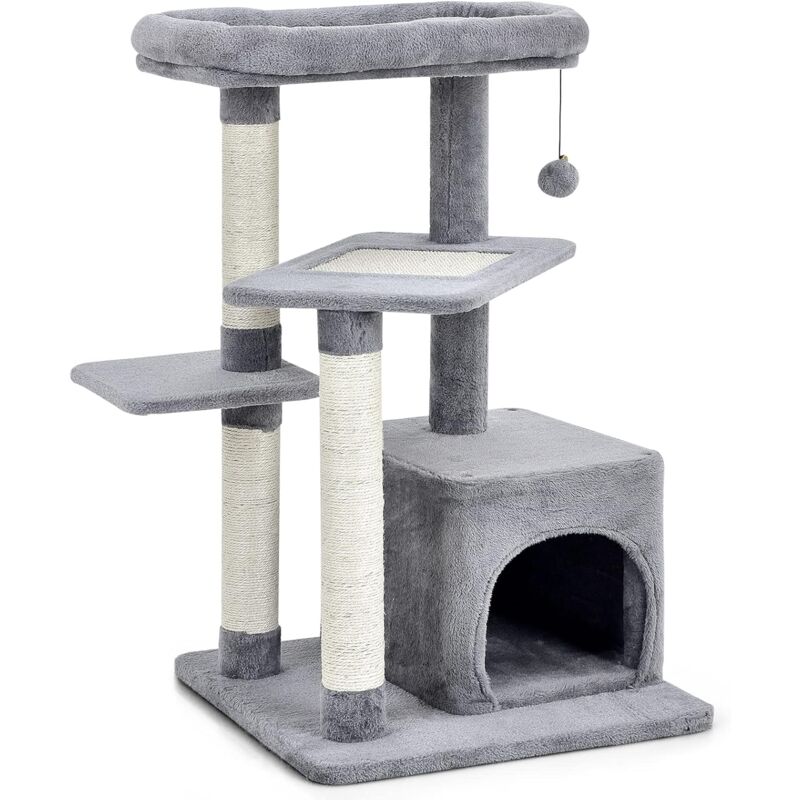 foto del prodotto costway albero per gatti a 4 piani, torre per gatti con tiragraffi, nicchia per gatti, pallina di peluche con sonagli, piattaforma per saltare,