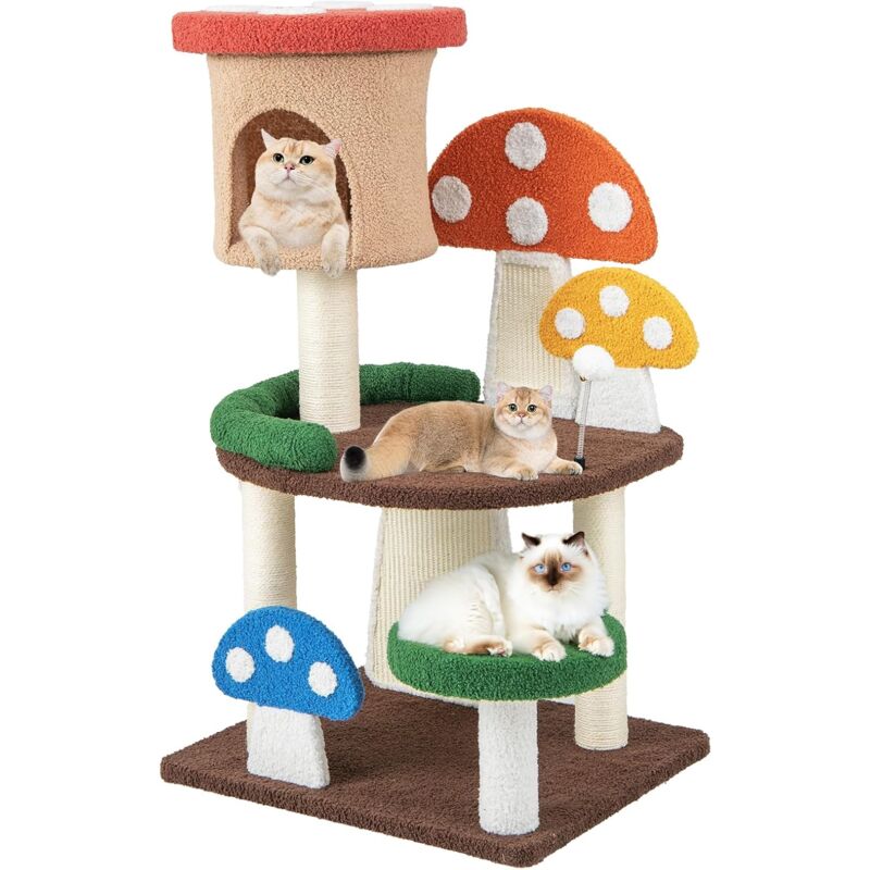 foto del prodotto costway albero per gatti a fungo 4 in 1, torre multi livello per gatti con condo, piattaforma e palla a molla, centro attivit per gattini con pali