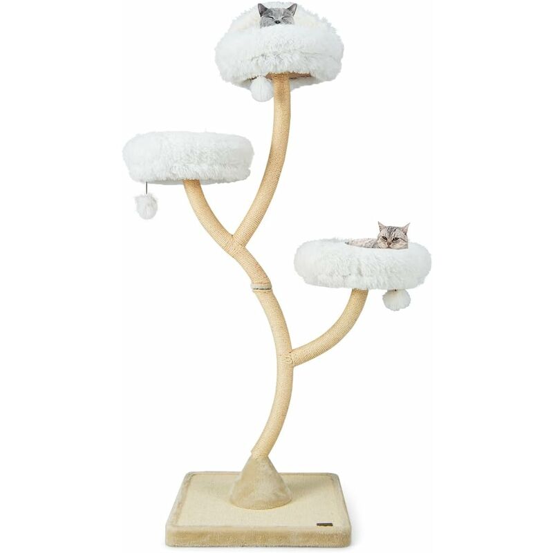 foto del prodotto costway albero per gatti alto 178 cm, albero tiragraffi per gatti con telaio di supporto curvo in metallo, 3 cucce calde e palline, pali e