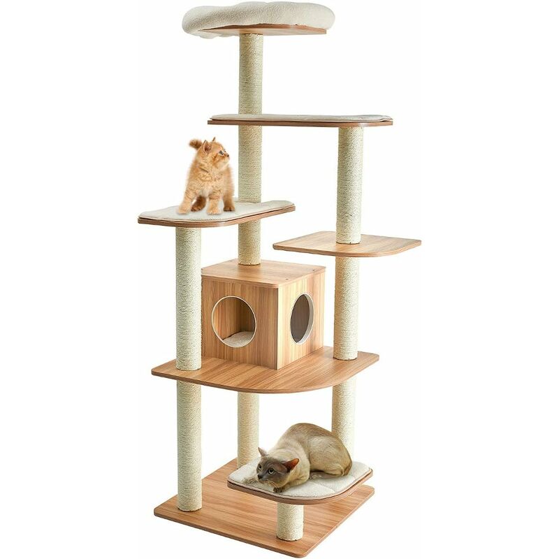 foto del prodotto costway albero per gatti con torre, tunnel collone tiragraffi, giocattolo gatti in sisal 175 cm