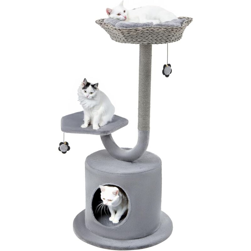 foto del prodotto costway albero per gatti da interno, albero tiragraffi per gatti 106 cm con telaio curvo in metallo, torre per gatti multifunzionale a 3 livelli