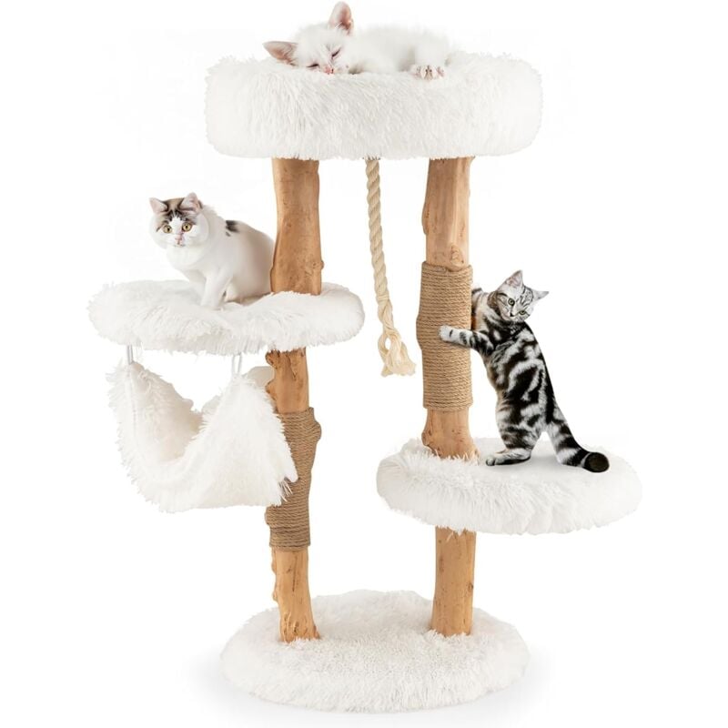 foto del prodotto costway albero per gatti in legno alto 87 cm con amaca, albero tiragraffi per gatti a 5 livelli, con piattaforma superiore, mobile per gatti da