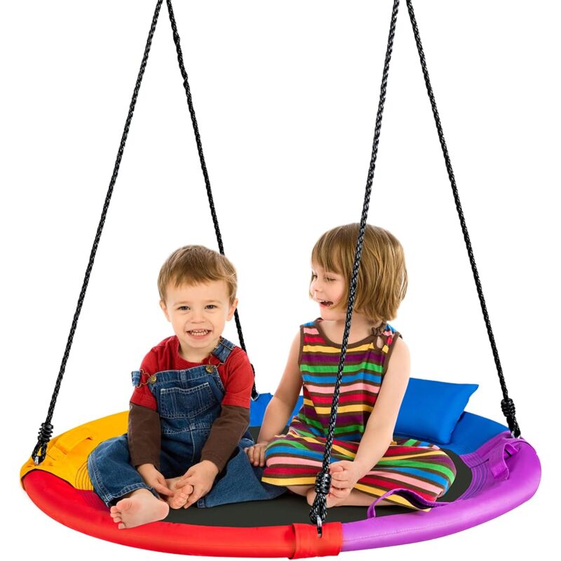 foto del prodotto costway altalena a nido per bambini, altalena rotonda con corde regolabili in altezza, cuscino e maniglia, ideale per cortile e giardino, capacit 