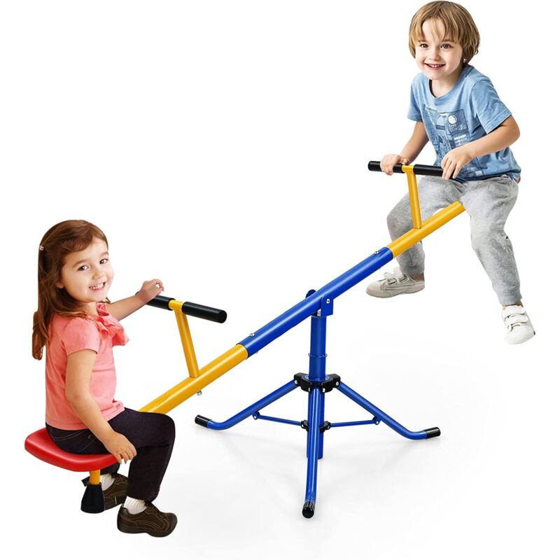 foto del prodotto costway altalena basculante per bambini, altalena saliscendi a 360 con fermo per le gambe, altalena basculante per esterno cortile e parco giochi,