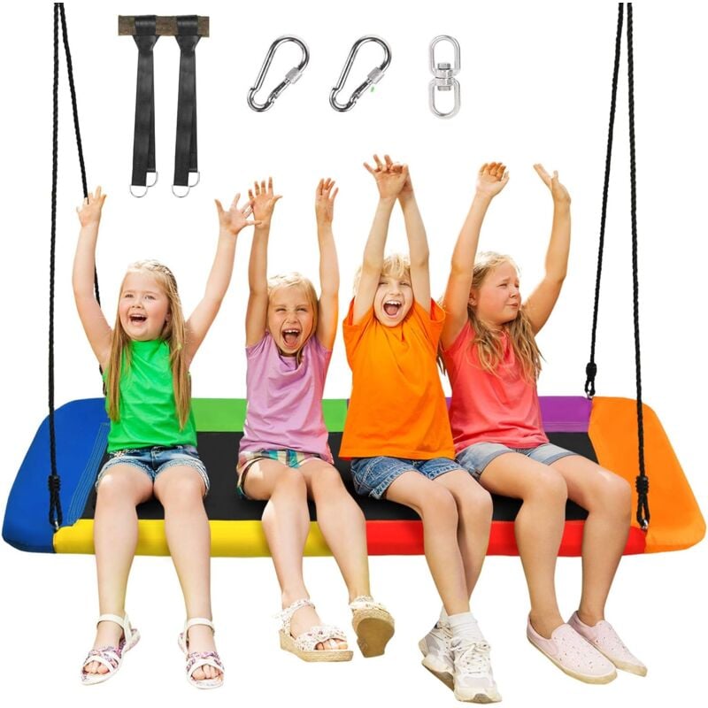 foto del prodotto costway altalena da giardino per bambini, altalena 150cm con struttura in acciaio, con corde regolabili, adatta per portico cortile giardino