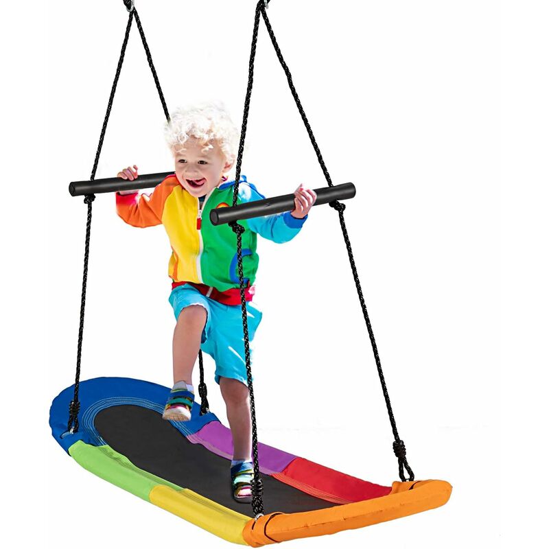 foto del prodotto costway altalena da giardino per bambini, altalena ovale da albero, con maniglie, per esterno, portata max. 150 kg multicolore 