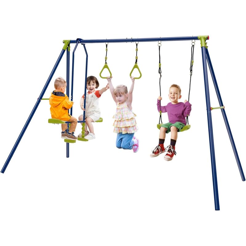 foto del prodotto costway altalena da giardino per bambini, supporto per altalena 3 in 1 con altalena, anelli da ginnastica, capacit 150 kg, per cortile, giardino,