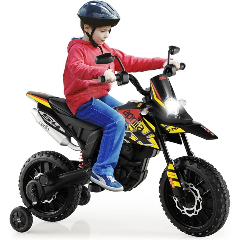 foto del prodotto costway aprilia moto lectrique pour enfants 3 8 ans avec musique lumi re, voiture lectrique enfants avec 2 roues d entra nement, vitesse 5,5 6