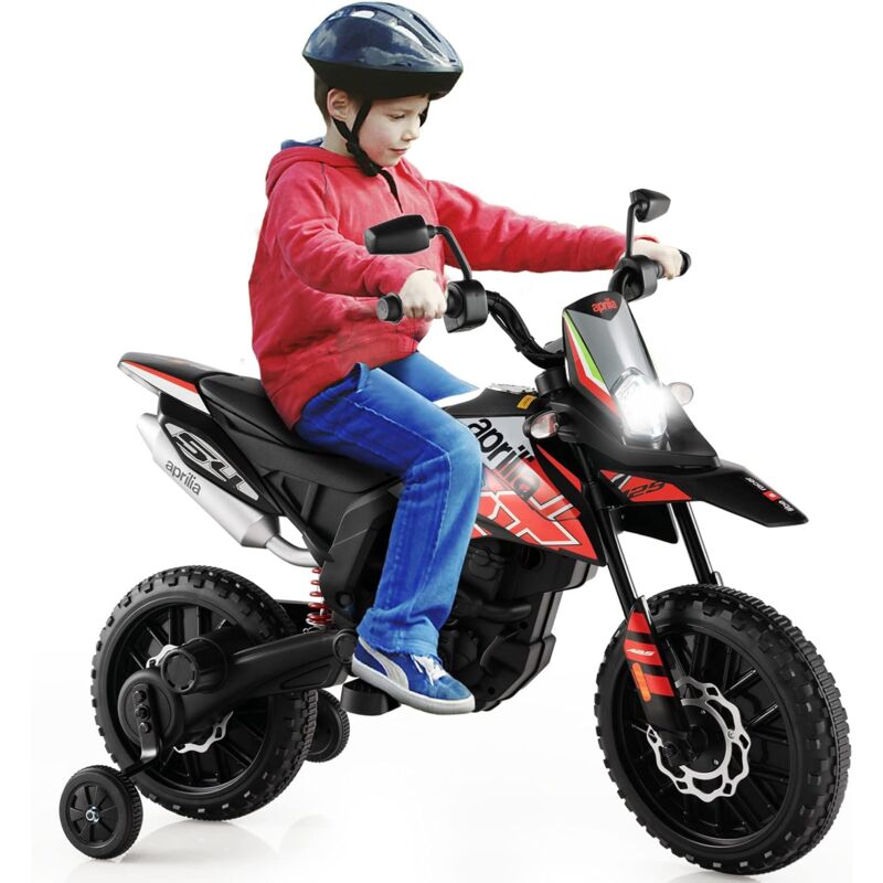 foto del prodotto costway aprilia moto lectrique pour enfants 3 8 ans avec musique lumi re, voiture lectrique enfants avec 2 roues d entra nement, vitesse 5,5 6
