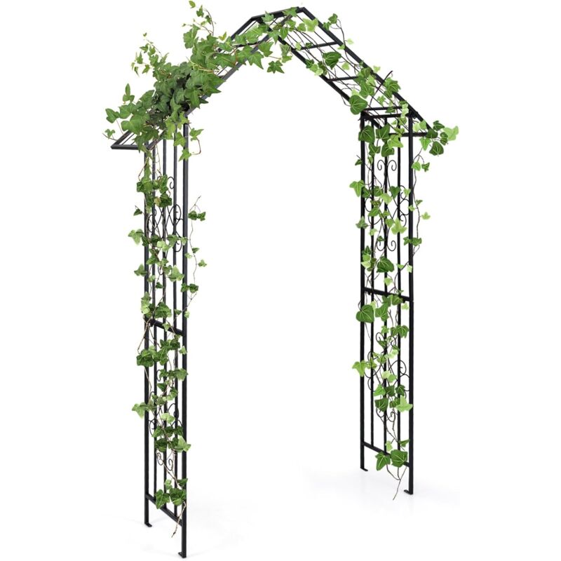 foto del prodotto costway arco da giardino per rampicanti, arco da giardino supporto per rose in metallo zincato resistente, arco decorativo a forma di tetto per