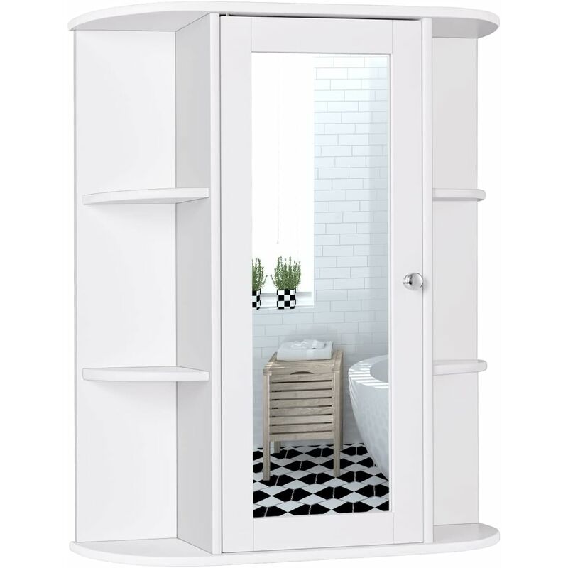 foto del prodotto costway armadietto al muro con specchio, armadietto dei medicinali moderno, organizer bagno con mensole, ideale per lavanderia camerino e salone,
