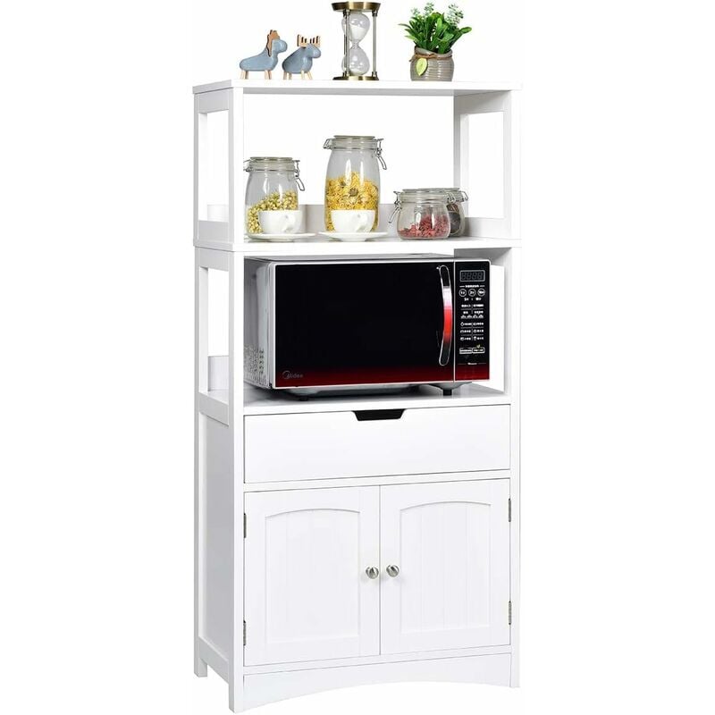 foto del prodotto costway armadietto del bagno con cassetto e mensola, armadio con 2 mensole aperte e 2 ante, armadietto per cucina, ingresso, salone e camera da