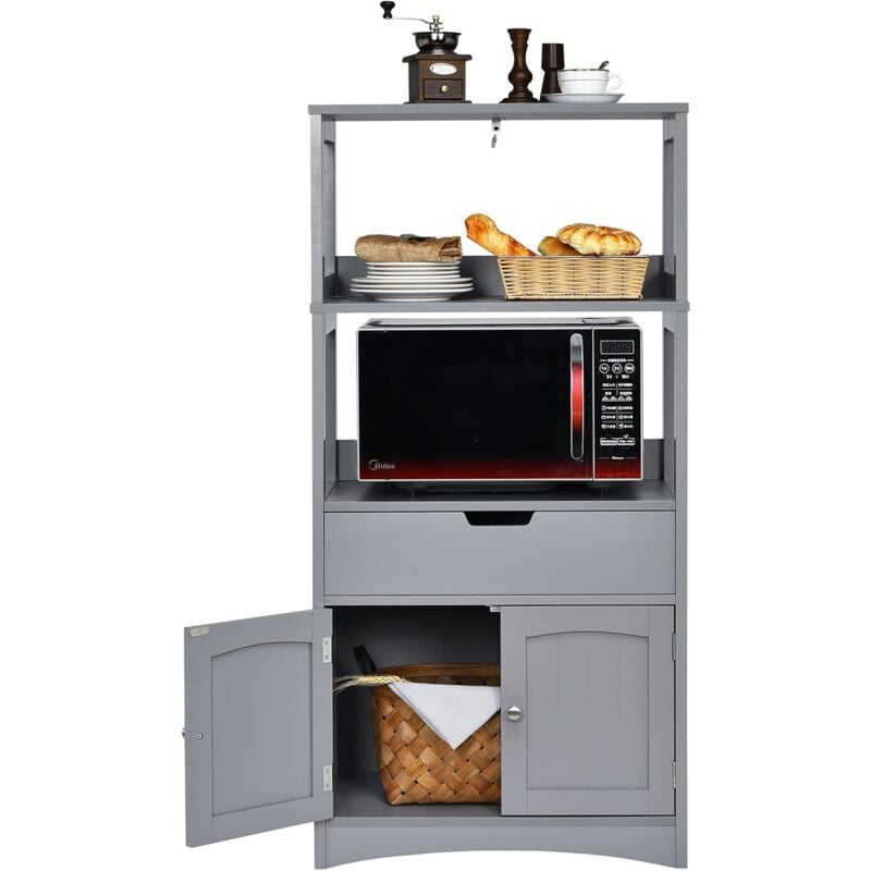 foto del prodotto costway armadietto del bagno con cassetto e mensola, armadio con 2 mensole aperte e 2 ante, armadietto per cucina, ingresso, salone e camera da