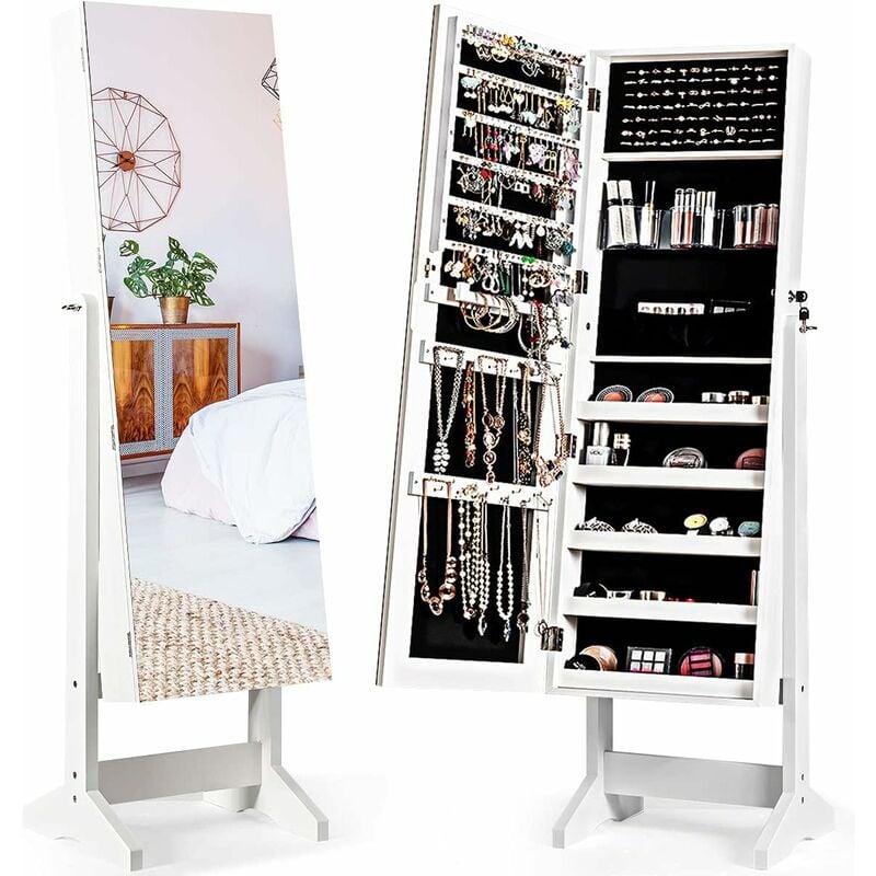 foto del prodotto costway armadietto portagioie specchiera per gioielli, armadio per gioielli 2 in 1 con grande capacit , 4 angoli regolabili, 41 x 36,5 x 146 cm