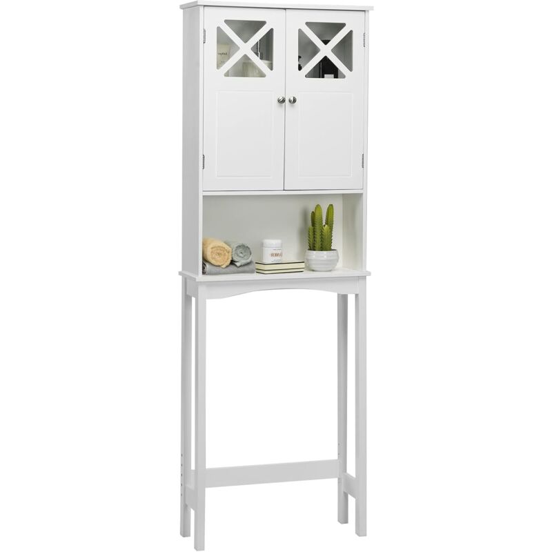 foto del prodotto costway armadietto salvaspazio sopra wc, con 2 ante con vetro temperato ad alta resistenza e ripiano regolabile, mobile per lavatrice per bagno e