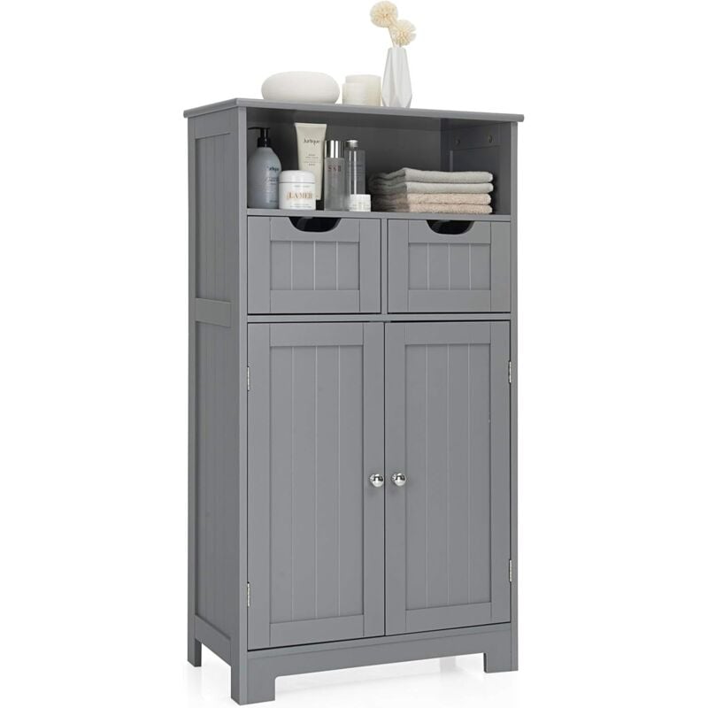 foto del prodotto costway armadietto terra da bagno mobile autoportante, mobiletto ufficcio multiuso, con cassetti e ripiani, ampio spazio, legno grigio 