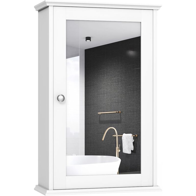 foto del prodotto costway armadio a specchio da bagno a 2 ripiani, armadietto mobiletto per bagno da muro, mensola regolabile, 34 x 15 x 51cm bianco 